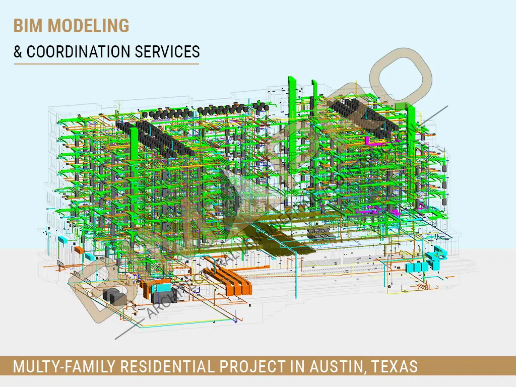 BIM modeling and coordination services for a multi-family residential project in Austin, Texas