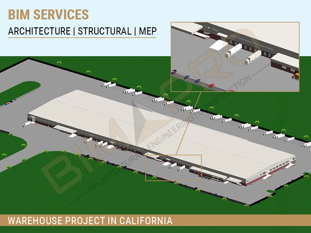 BIM Services for industrial warehouse project in california - BIMPRO LLC USA