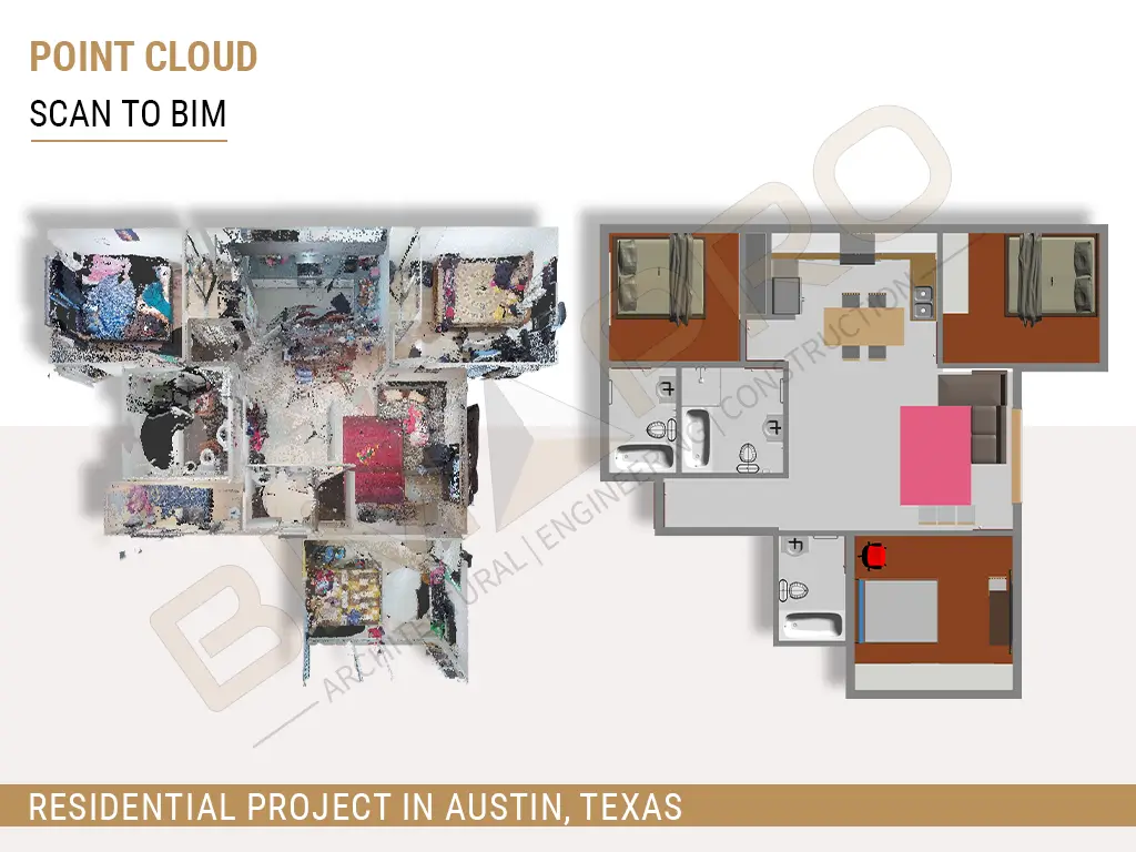 Point cloud scan to bim modeling services for Residential Project in texas - BIMPRO LLC