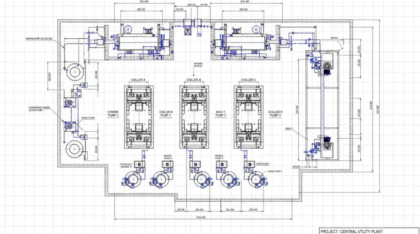 Mechanical shop drawing showing fabrication-ready duct details with dimensions, material specifications, and assembly instructions